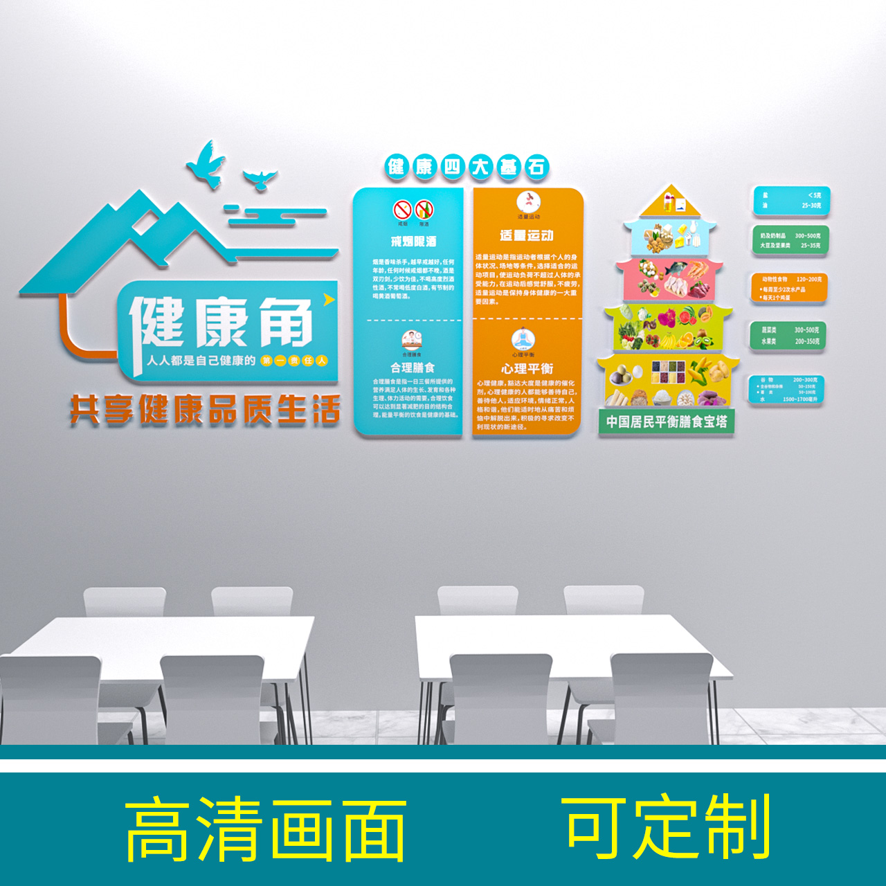 健康コーナー文化壁健康小屋装飾健康ターンテーブル壁ステッカーコミュニティ健康診断ステーション宣伝スローガン3次元