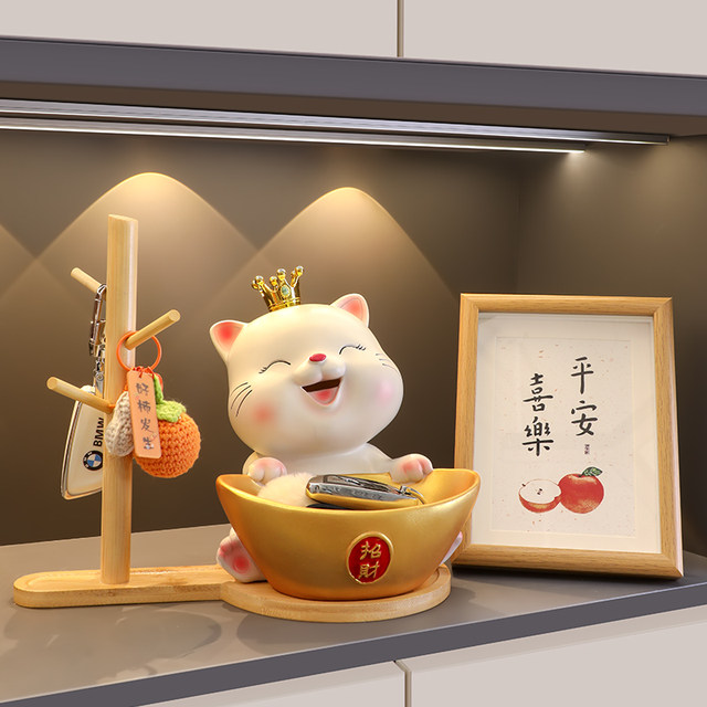 Lucky Cat Key Holder for Entryway, Decorative Piece for Living Room Shoe Cabinet, Home Decor, Housewarming Gift