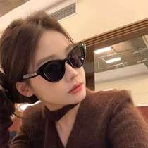 Cat-eye sunglasses anti-UV slimming for round faces hot girl sunglasses womens travel visor large frame high-end