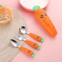 1 3PCS Baby Feeding Utensils Cartoon Fork Spoon Child Cutler