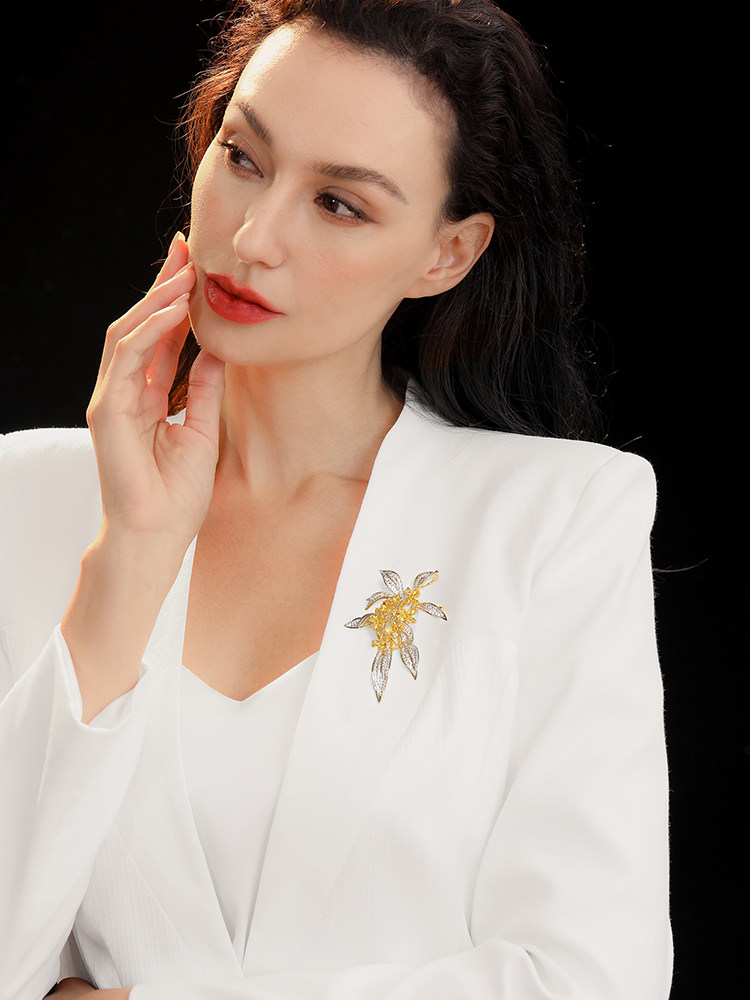 Abenheart Osmanthus Gold-Plated Brooch Leaf Osmanthus High-End Women's Exquisite and Versatile Osmanthus Pin Niche Brooch