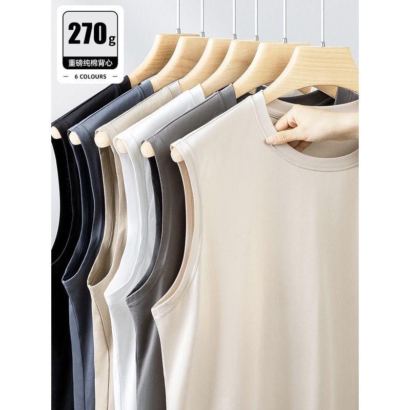 Xiahu Shijia 270g Heavyweight Pure Cotton Sleeveless T-Shirt Men's Loose Vest Summer Outerwear Sports Fitness Pure