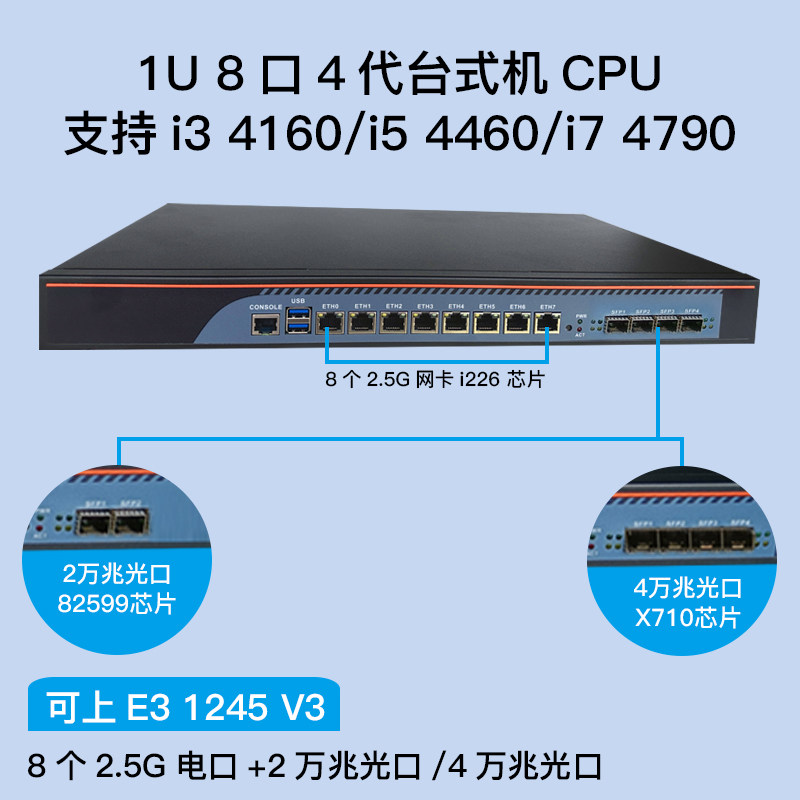 Feisuxun 8-Port B 850k Gigabit Soft Router Host Gigabit I3I5I7 20k Gigabit Optical Port 4 Gigabit Optical Port Industrial Control Enterprise Router X86 Server