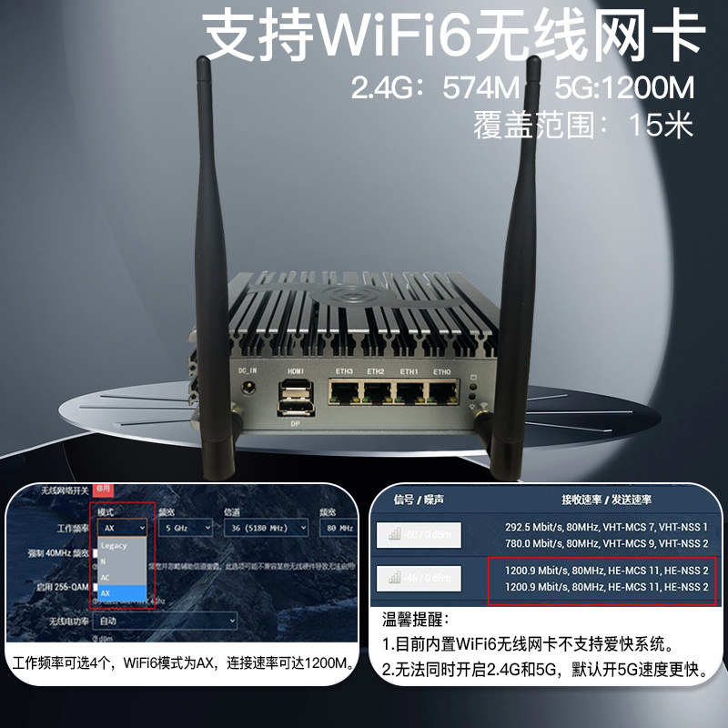 Feisuxun 4-Port 2.5g Network Port N100/N150/J6413 Soft Router Wireless Wifi6 Mini Host Enterprise-Level Router X86 with Fan