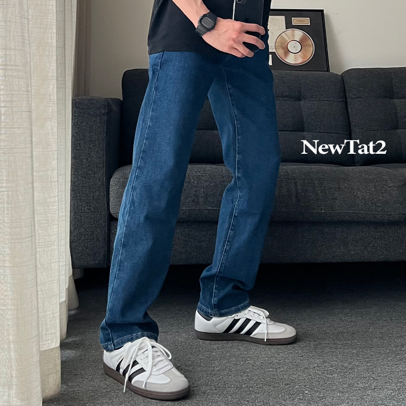 Newtat2 Jeans Paired with German Training Shoes, Raw Denim Plain Straight-Leg Basic Versatile Long Pants for Men
