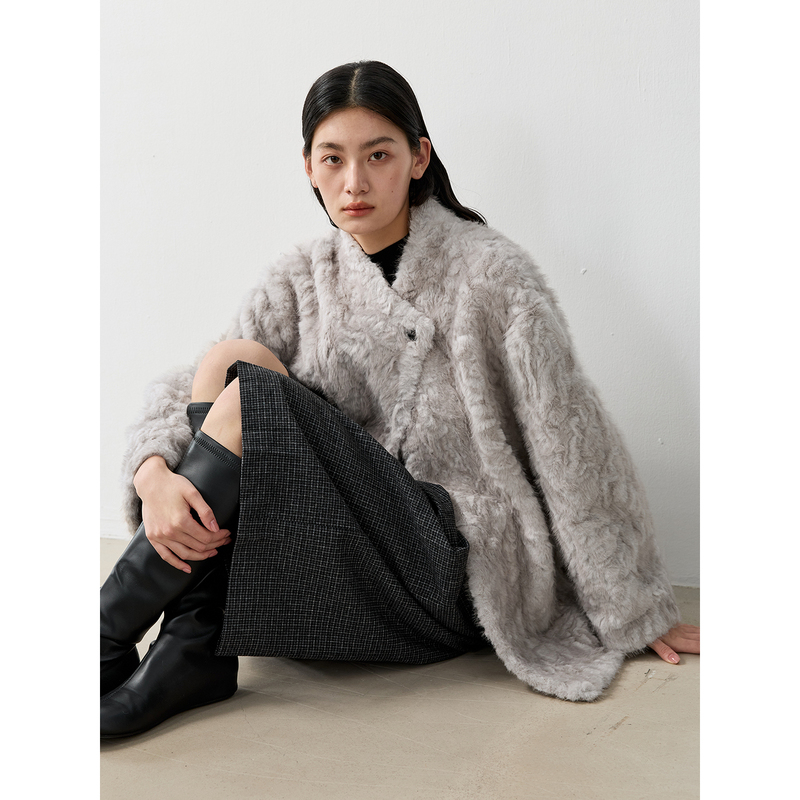 Incoln 0-Pressure Eco-Friendly Fur Coat for Women, Winter High-Neck One-Button Fur Integrated Coat
