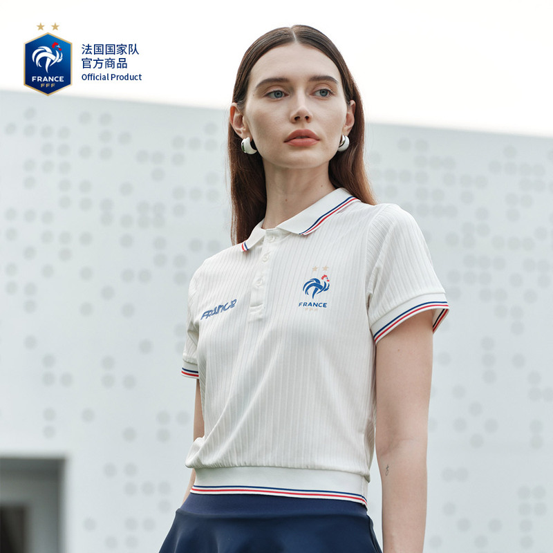 Official Products of the French National Team | Women's White Sports Short-Sleeved Polo Shirt for Football Fans, Versatile Mbappe Official Products of the French National Team | Women's White Sports Short-Sleeved Polo Shirt for Football Fans, Versatile Mbappe