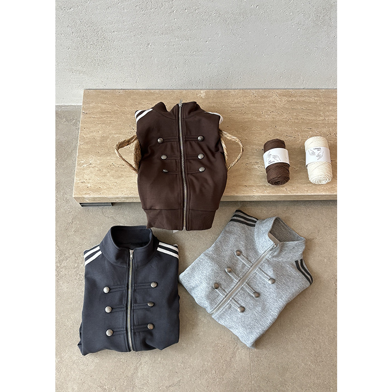 Rainbow Korean-Style Double-Breasted Jacket for Women, Autumn 2026, Slim-Fit Versatile Sporty Stand-Collar Short Jacket