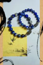 (Limited to Couples) Original Design Natural Crystal Bracelet Lapis Lazuli + Gray Moonlight