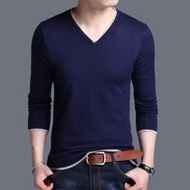 Men Sweater Fashion V Neck Knitted Pullovers Slim Fit Spring