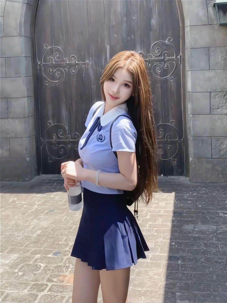 jk制服加工定制 蓝色学院风衬衫百褶裙套装女高级感jk上衣短裙两件套夏季2024新款