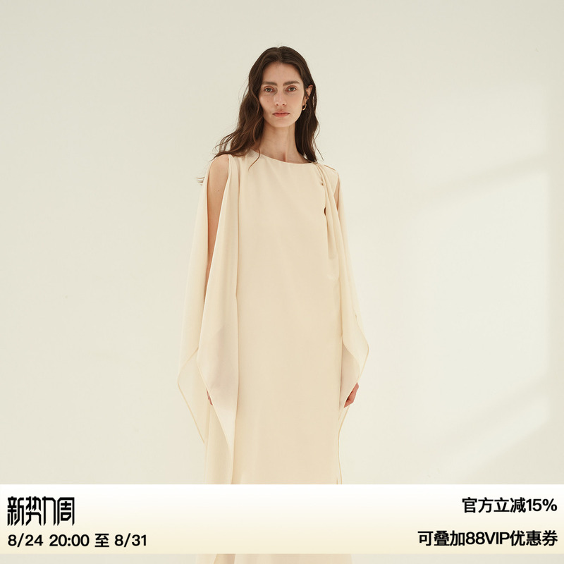 Ruthese Elegant Silk Acetate Dress for Women, Summer Draped Asymmetrical Shawl High-End Long Dress
