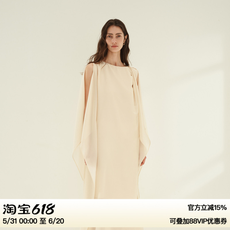 Ruthese Elegant Silk Acetate Dress for Women, Summer Draped Asymmetrical Shawl High-End Long Dress