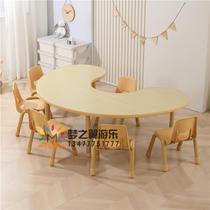 Kindergarten wooden plum blossom table high-end tables and chairs for early education training class lifting painting study table childrens moon table