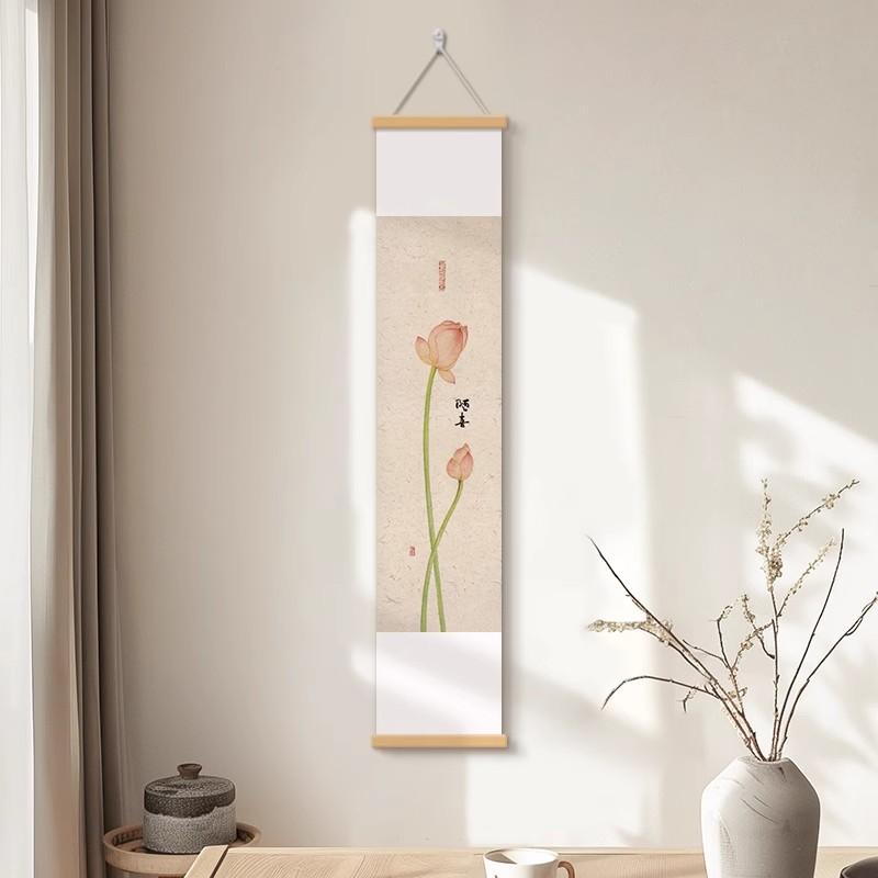 蓮の新しい中国のスクロールの吊り下げ絵画の垂直ストリップの茶室の研究禅の装飾画リビングルームのオフィスの吊り下げスクロール壁画