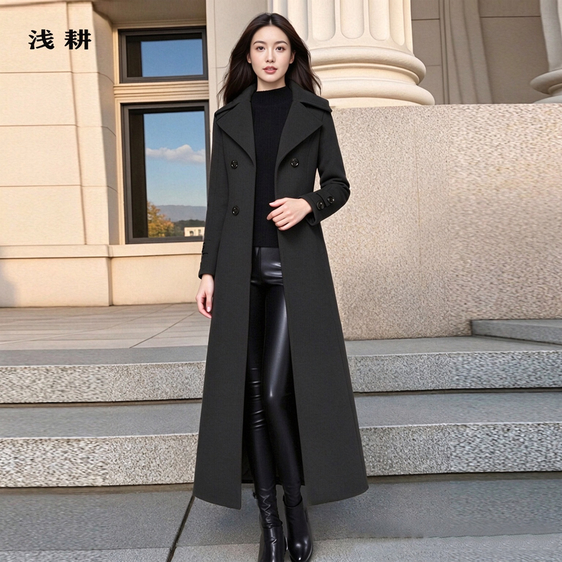 Cashmere Coat for Women, Long Style, Thickened, New Winter Model, Slimming, High-End, Authentic, Very Beautiful, Black Woolen Coat