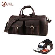 Crazy horse leather dry and wet separation fitness bag suit storage bag mens retro genuine leather folding travel bag mens bag