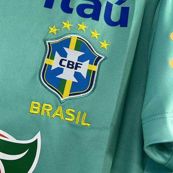 2024 Brazil national team training uniform short-sleeved lake green men's quick-drying team football uniform pre-match training jersey