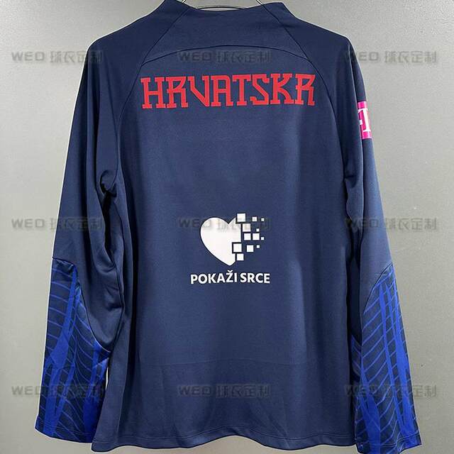 Croatia Long-Sleeve Half-Zip Training Jersey 2023 Season Plain Team Captain Long-Sleeve Football Jersey Without Fleece Pullover