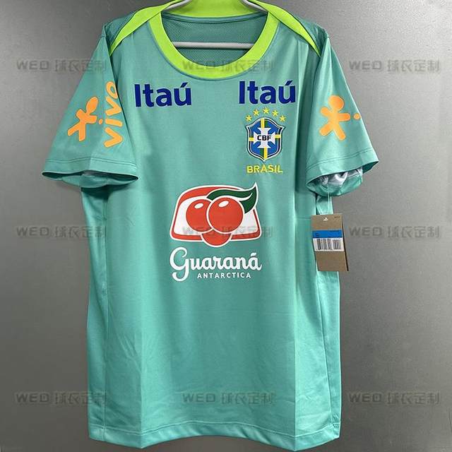 2024 Brazil national team training uniform short-sleeved lake green men's quick-drying team football uniform pre-match training jersey
