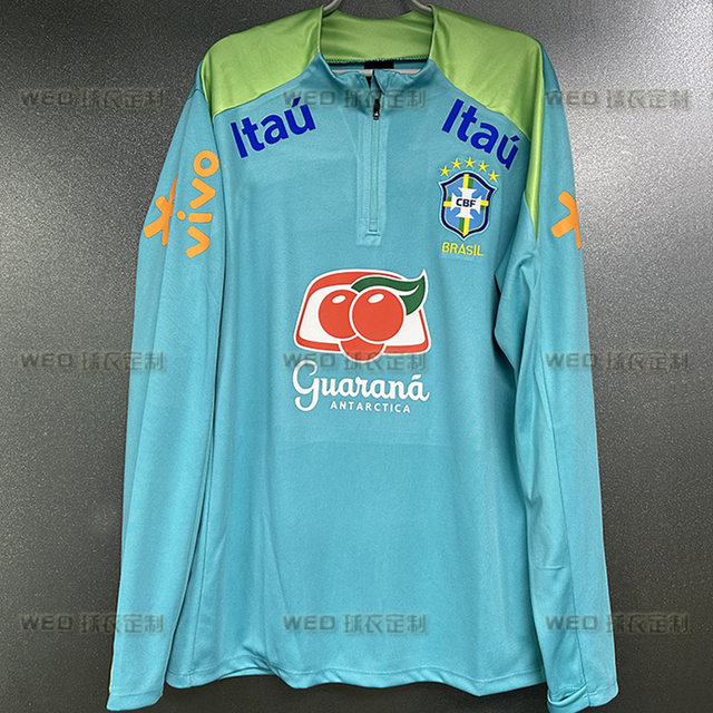 2024 Brazil national team training uniform long-sleeved half-pull thumb buckle team football uniform pre-match training equipment for men