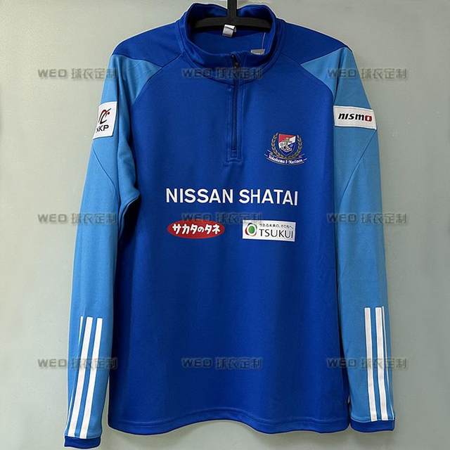 2023 Yokohama Training Wear Long Sleeve Thumb Button Pullover Sweatshirt Warm-Up Jersey Colorful Blue Men's Football Wear