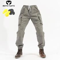 Motorcycle riding pants for spring and summer thickened velvet elastic waist slim leggings warm multi-pocket overalls