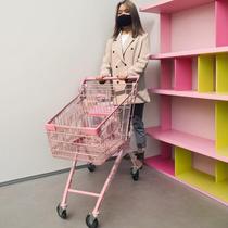 Pink supermarket shopping cart shopping mall trolley household grocery shopping trolley Internet celebrity pink silent universal wheel manufacturer