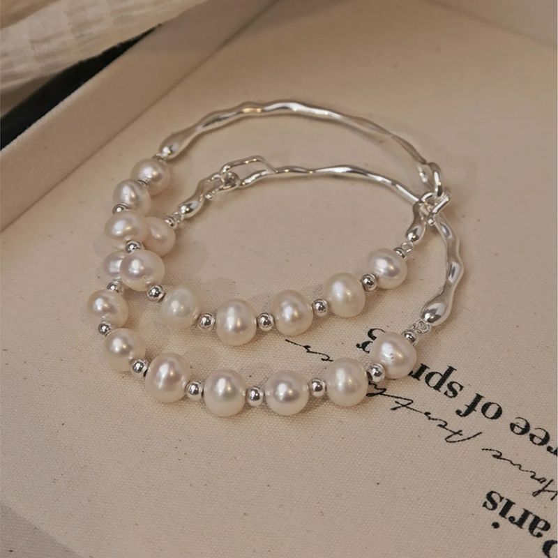 Sterling Silver Pearl Bracelet for Women, Natural Freshwater Bracelet, Light Luxury Niche Exquisite Half-Chain Beaded Bracelet for Girls