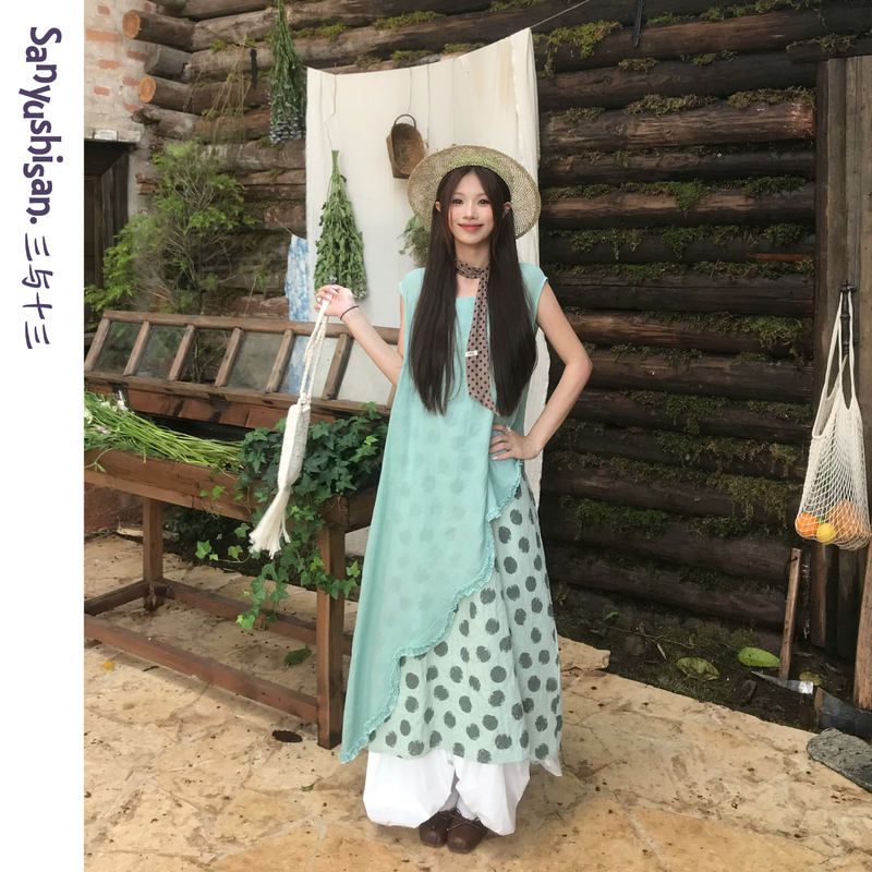 Three and Thirteen | Mint Breeze | Summer Forest-Style Versatile Design Vest Dress for Women, Thin and Slimming Dress for Women Three and Thirteen | Mint Breeze | Summer Forest-Style Versatile Design Vest Dress for Women, Thin and Slimming Dress for Women