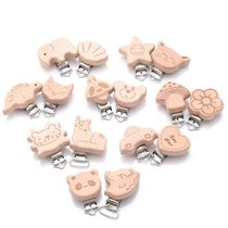 1Pcs Printing Animal Dummy Clip Beech Wood Nipple Clip For T