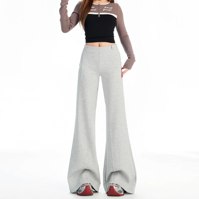 Myfc American-Style Gray Flared Casual Pants for Women 2025 Autumn New Low-Waist Slimming Drapey Loose Bell-Bottom Sweatpants Myfc American-Style Gray Flared Casual Pants for Women 2025 Autumn New Low-Waist Slimming Drapey Loose Bell-Bottom Sweatpants