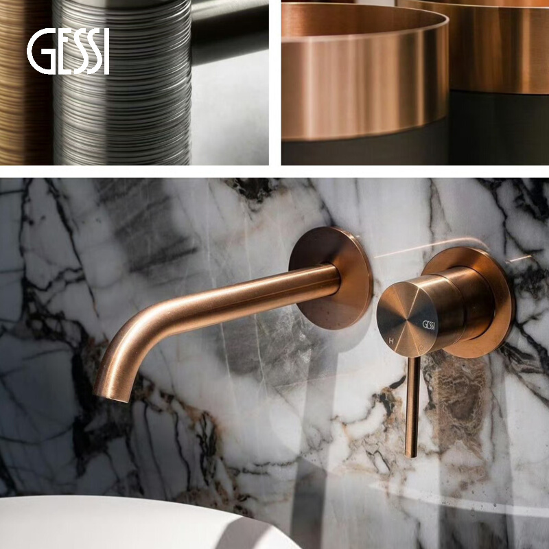 Italian Gessi Concealed Basin Faucet, Rose Gold Copper, Hot and Cold, Pre-Embedded, Built-In, Hidden
