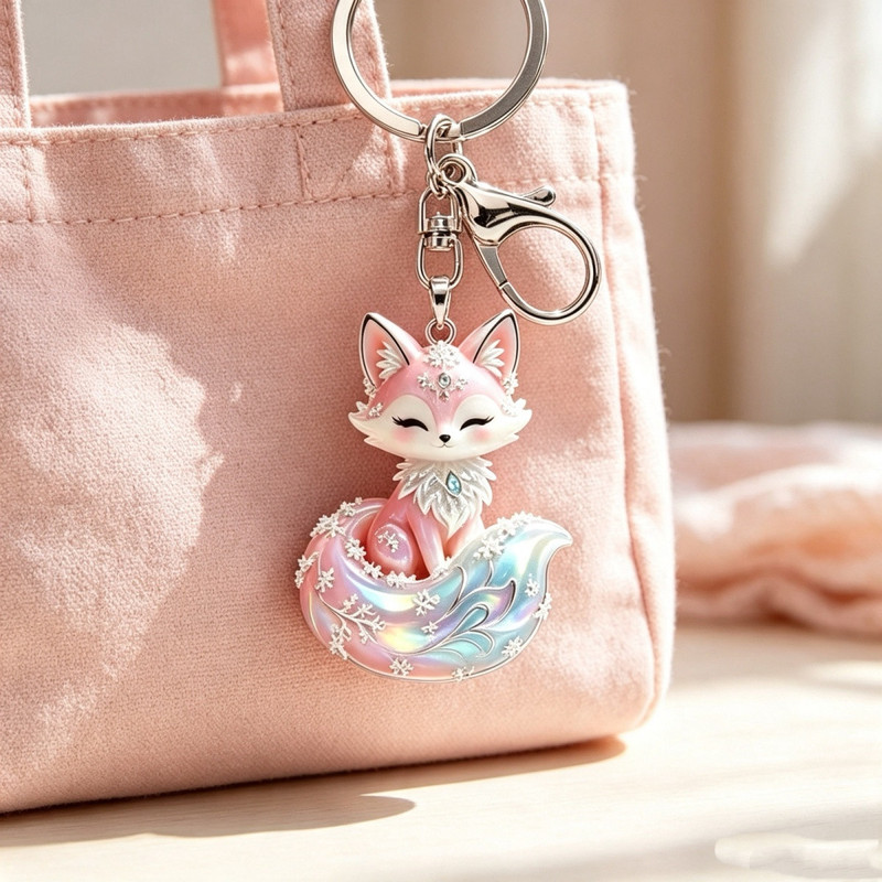 Fox Keychain, Exquisite Closed-Eye Little Fox Pendant, High-Value Bag Accessory, Girly Car Key Pendant Fox Keychain, Exquisite Closed-Eye Little Fox Pendant, High-Value Bag Accessory, Girly Car Key Pendant