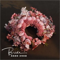 Bridal headdress pink Chinese classical bionic flower headband set Xiuhe suit retro toast suit forest style accessories