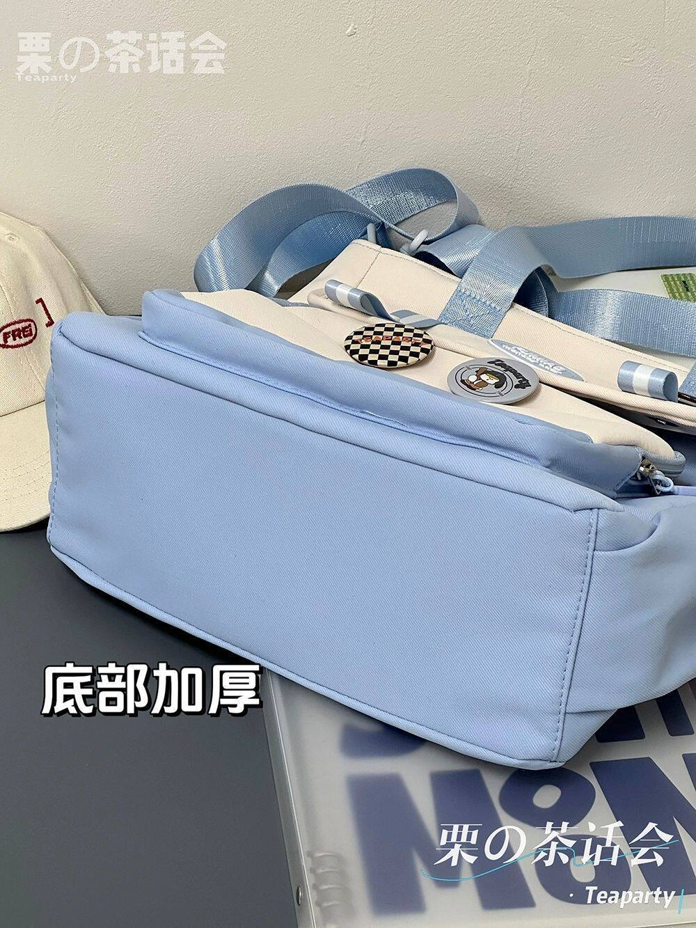 Исправлению сумки 日系ins撞色学生手提袋补习袋 帆布斜挎包初中生大容量上课包包女