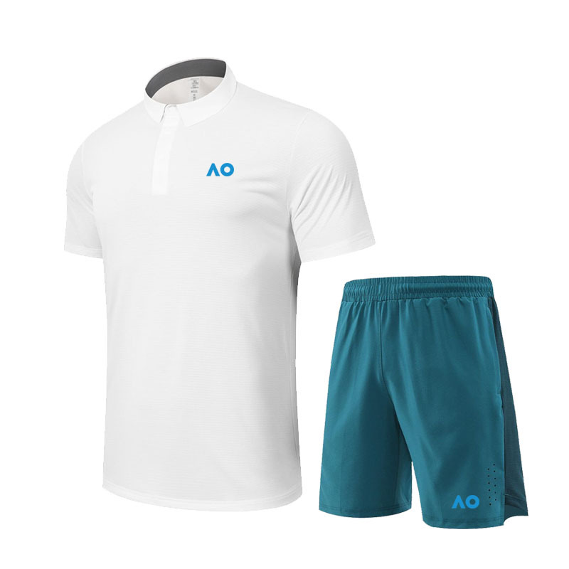 New Fashionable Australian Open Tennis Suit for Men, Quick-Drying Clothing, Casual Polo Shirt, Breathable Sports Shorts, Training Clothes