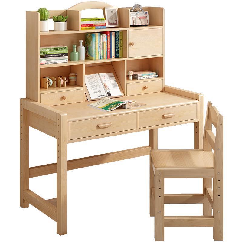 Wooden liftable children's study table, writing table and chair for books, unbranded/table bookshelf combination set for primary school students