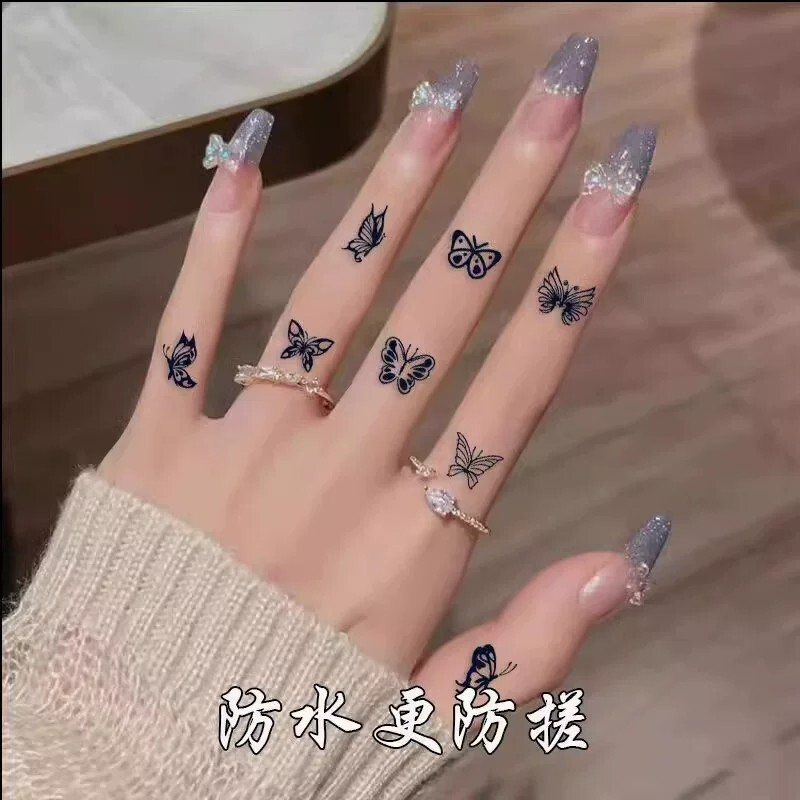 Butterfly Pattern Wearable Waterproof Nail Stickers for Women, Reusable Fake Nail Pieces, Body Makeup