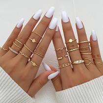 European and American retro geometric round alloy ring 20-piece set fashionable commuting niche open ladies ring set