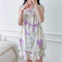 Anti-bump vest shorts artificial cotton silk pajamas for women summer thin loose and versatile cotton silk home clothes that can be worn outside