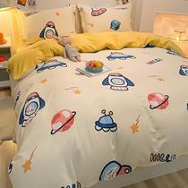 Thickened brushed pure cotton four-piece set cotton 1 meter 2 25 5 8 8 autumn and winter childrens room cartoon bed three-piece set