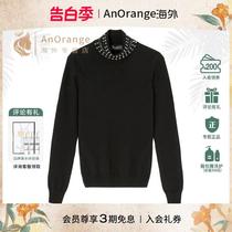 2024 new womens black pointed rivet ribbed knitted turtleneck long-sleeved sweater