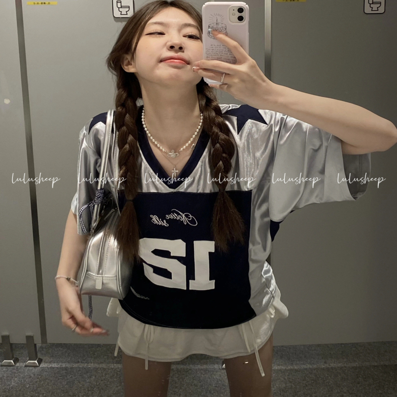 In Stock in Seoul! 2000Archives Digital Jersey Short-Sleeved Women's American Retro Color-Blocked Sports T-Shirt Top