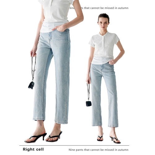 Синие штаны, осенние джинсы для отдыха, свободный прямой крой