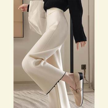 White Chenille Wide-Leg Pants for Women 2024 New Winter Style Loose High-End Feel Petite High-Waisted Straight Casual Pants