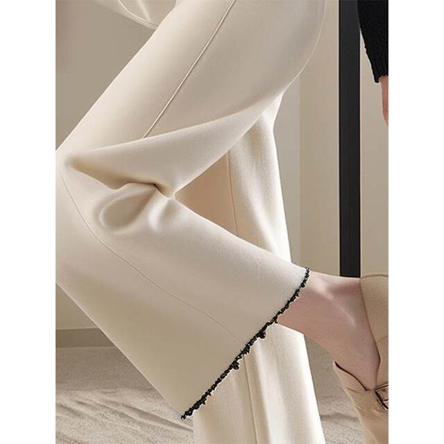 White Chenille Wide-Leg Pants for Women 2024 New Winter Style Loose High-End Feel Petite High-Waisted Straight Casual Pants