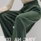 Hyky New Winter Style Retro High-End Drapey Slimming High-Waisted Pants Green Casual Corduroy Wide-Leg Pants