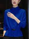 (in Stock) Klein Blue High-Neck Long-Sleeve Top 2026 Spring New Style Waist-Cinching Button-Down Slimming Shirt