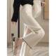 White Chenille Wide-Leg Pants for Women 2024 New Winter Style Loose High-End Feel Petite High-Waisted Straight Casual Pants